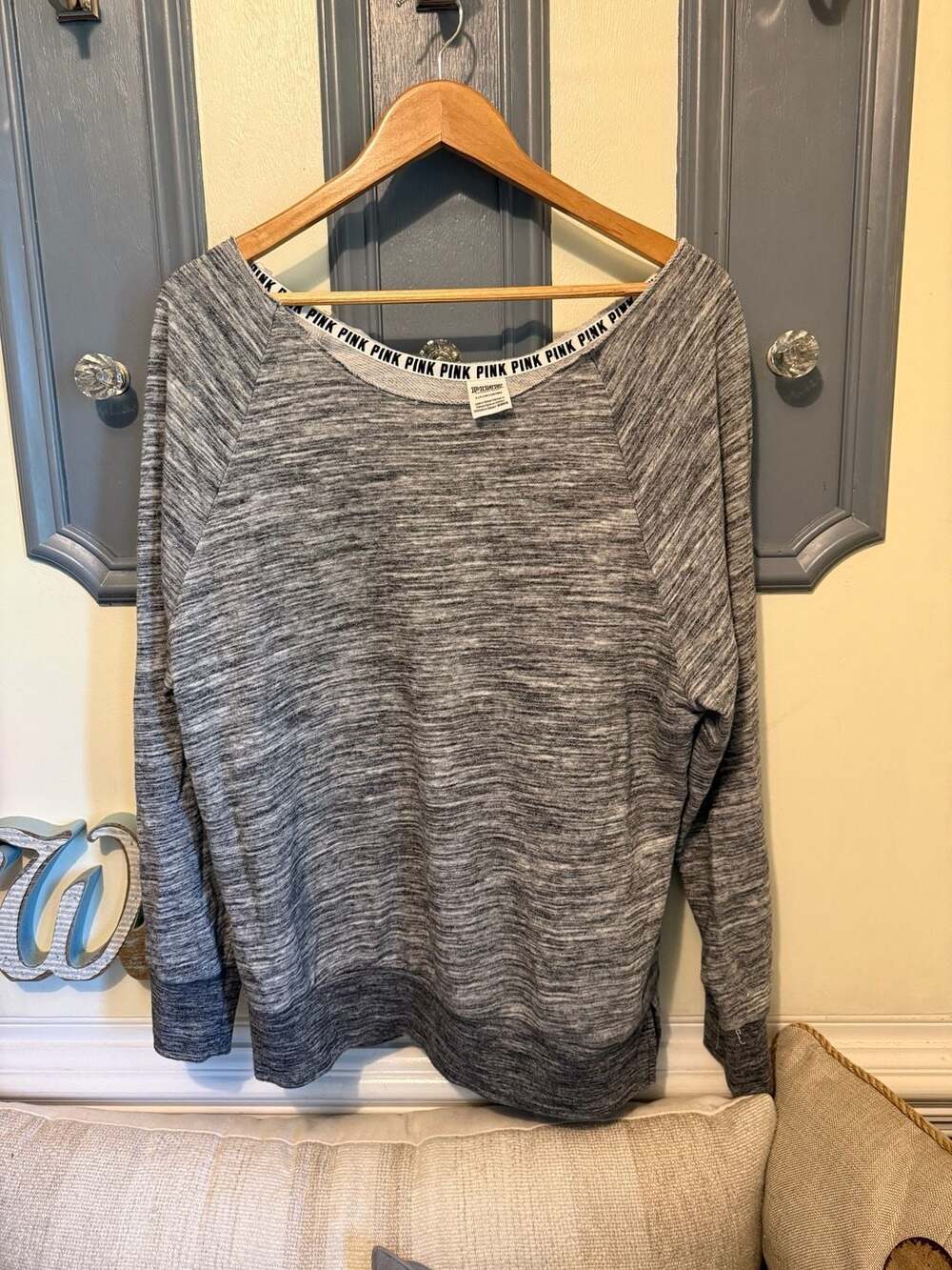 Victoria's Secret PINK Gray Off The Shoulder Slouchy Pullover Sweatshirt Size S